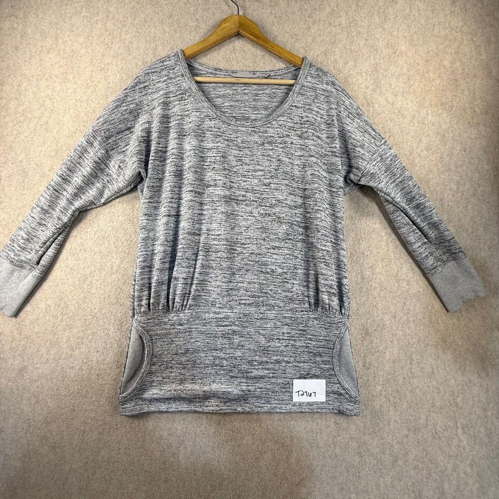Athleta Gray Space Dye Long Sleeve Banded Hem Tunic Top Scoop Neck Heathered